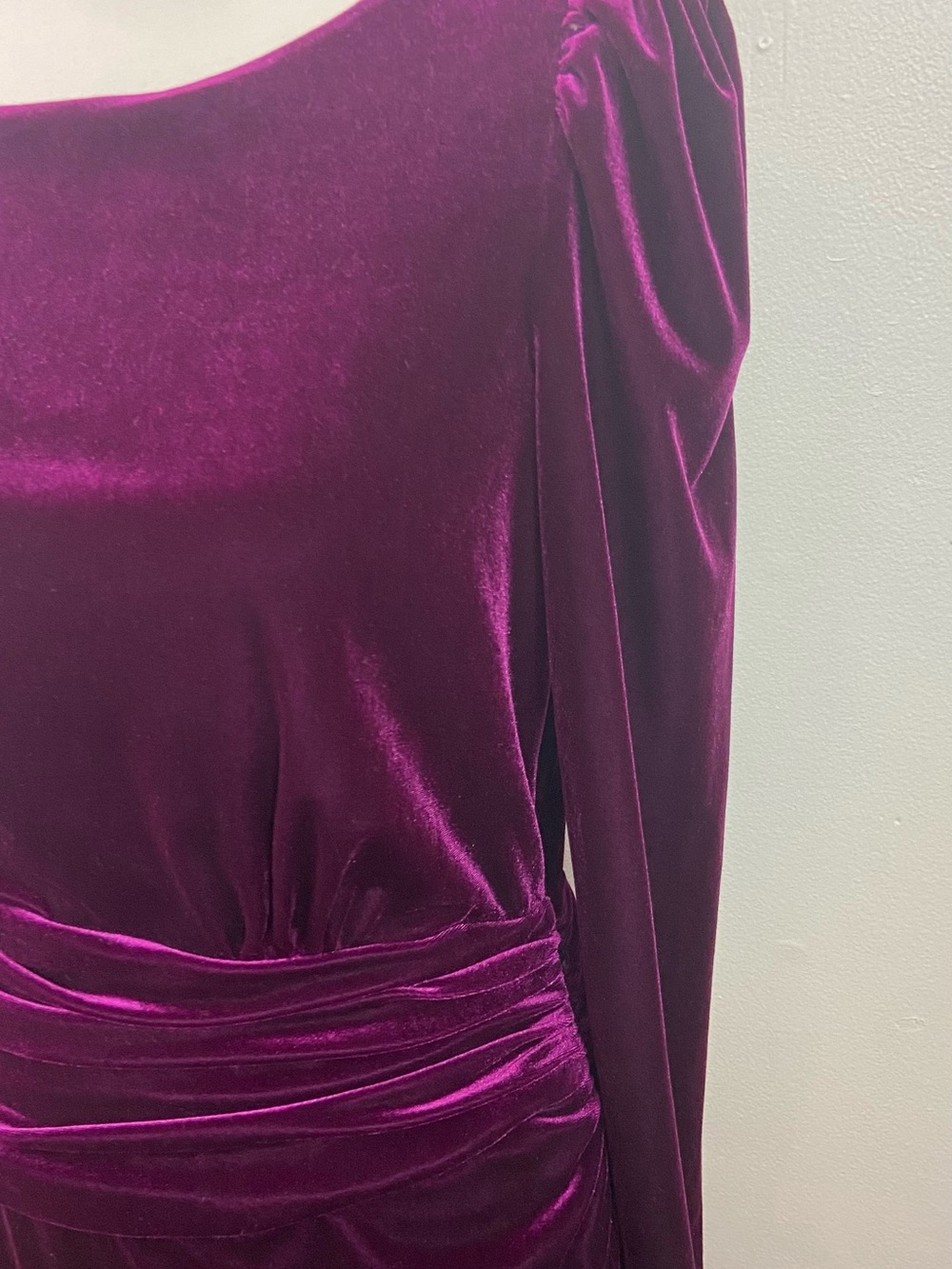 Lauren Ralph Lauren Velvet Puff Sleeve Dress Sz 8 Purple Ruched Faux Wrap Skirt - Picture 4 of 12